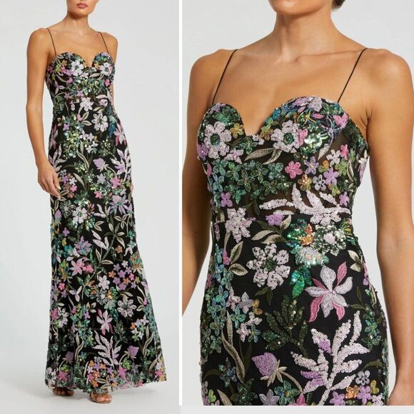 Mac Duggal 49827 Size 0 Spaghetti Strap Bustier Floral Embroidered Gown Dress - Picture 1 of 6